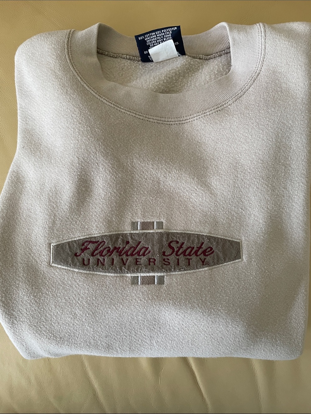 Florida State University Jansport Cream Crewneck with Maroon Logo Tag